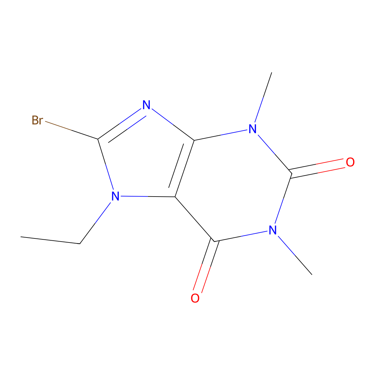 8-bromo-7-ethyl-1,3-dimethyl-2,3,6,7-tetrahydro-1H-purine-2,6-dione molecular structure, CAS 17801-69-3