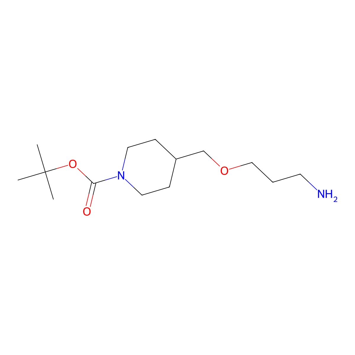 Tert-butyl 4-((3-aminopropoxy)methyl)piperidine-1-carboxylate molecular structure, CAS 1780130-08-6