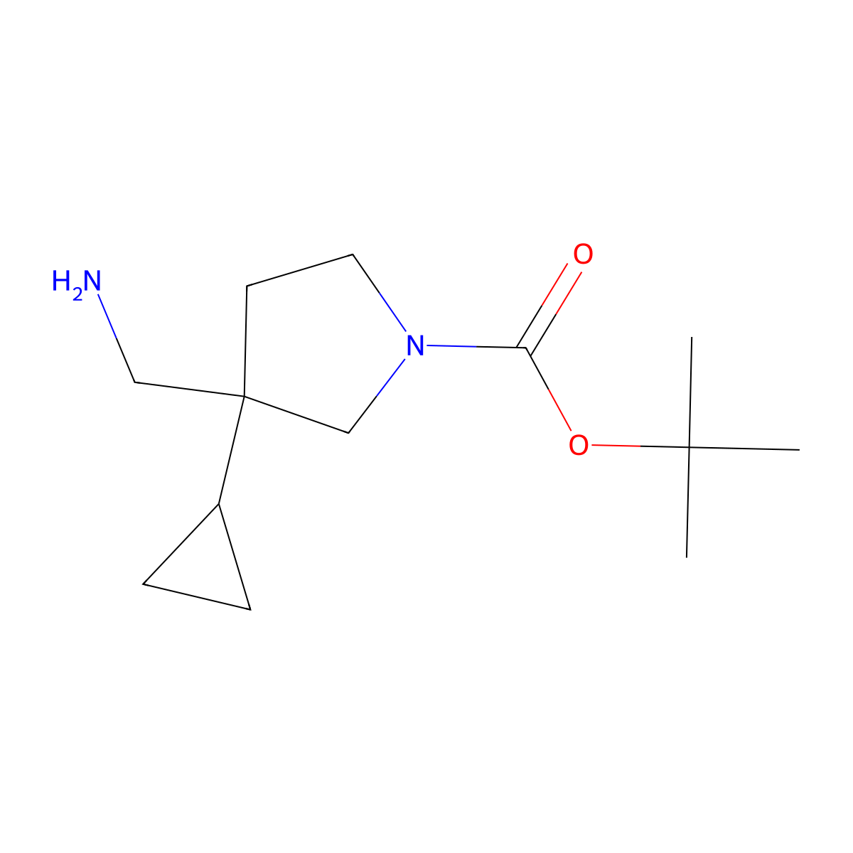 Tert-butyl 3-(aminomethyl)-3-cyclopropylpyrrolidine-1-carboxylate molecular structure, CAS 1780172-74-8