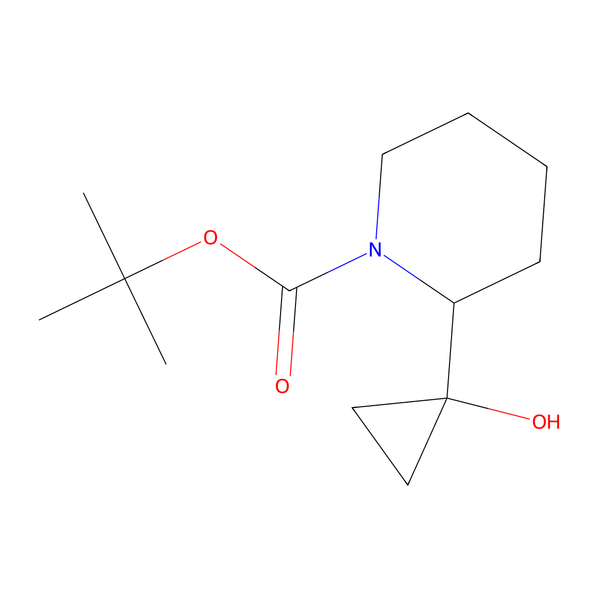 Tert-butyl 2-(1-hydroxycyclopropyl)piperidine-1-carboxylate molecular structure, CAS 1780256-59-8