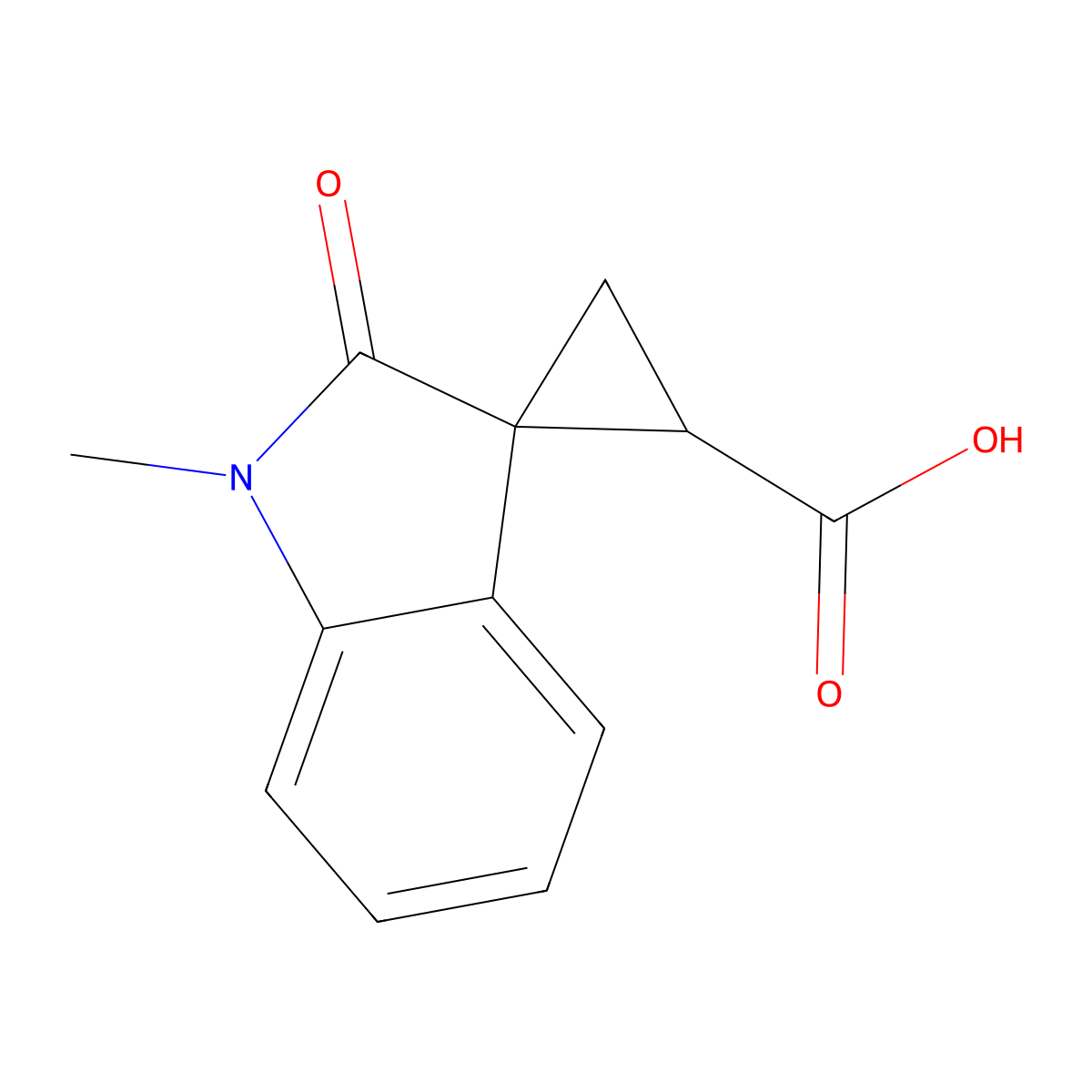1'-Methyl-2'-oxospiro[cyclopropane-1,3'-indoline]-2-carboxylic acid molecular structure, CAS 1780272-54-9