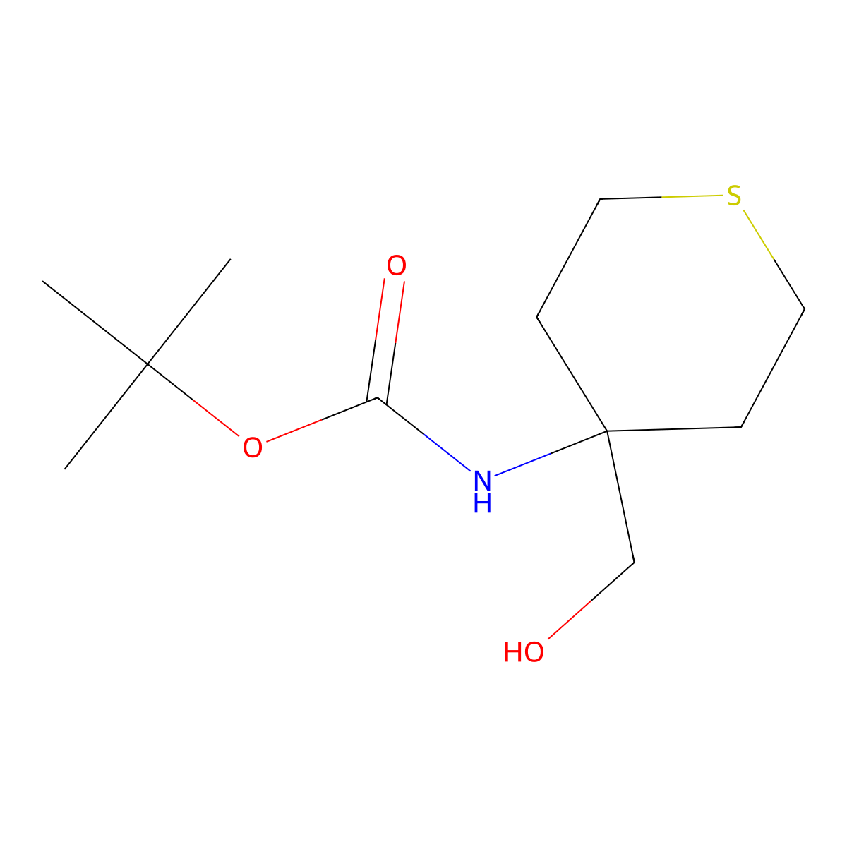 tert-butyl N-[4-(hydroxymethyl)thian-4-yl]carbamate molecular structure, CAS 1780275-44-6