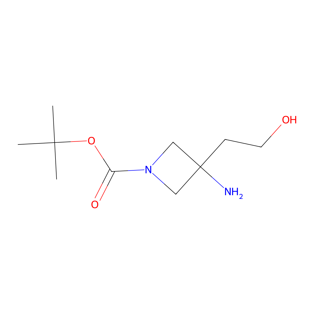 Tert-butyl 3-amino-3-(2-hydroxyethyl)azetidine-1-carboxylate molecular structure, CAS 1780283-92-2