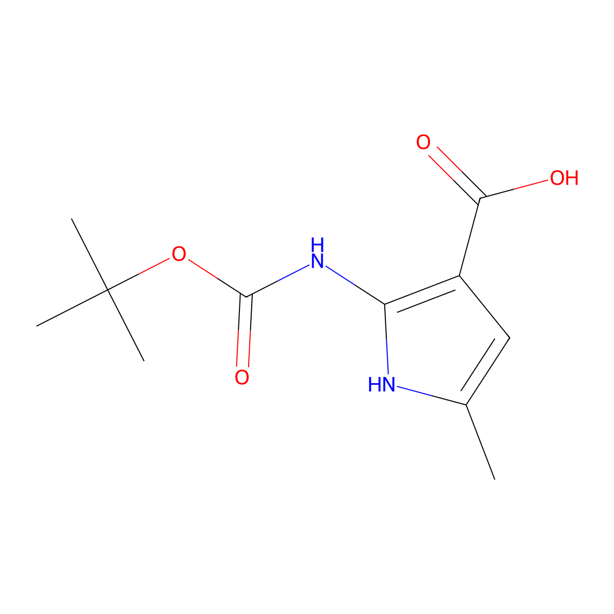 2-{[(tert-butoxy)carbonyl]amino}-5-methyl-1H-pyrrole-3-carboxylic acid molecular structure, CAS 1780304-35-9