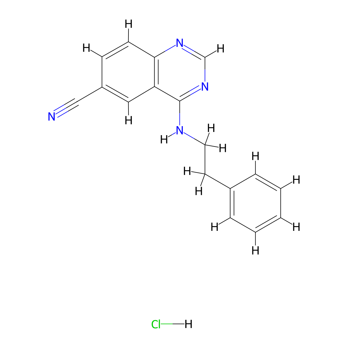 6-Quinazolinecarbonitrile, 4-[(2-phenylethyl)amino]-, hydrochloride (1:1) molecular structure, CAS 1780390-76-2