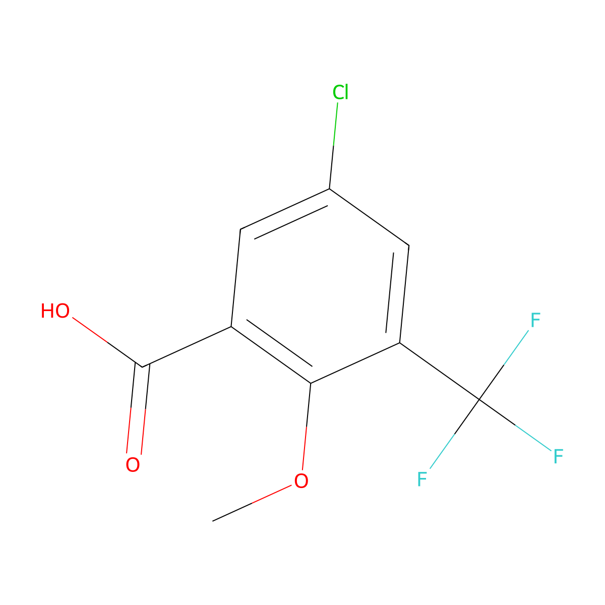 5-Chloro-2-methoxy-3-(trifluoromethyl)benzoic acid molecular structure, CAS 1780476-24-5