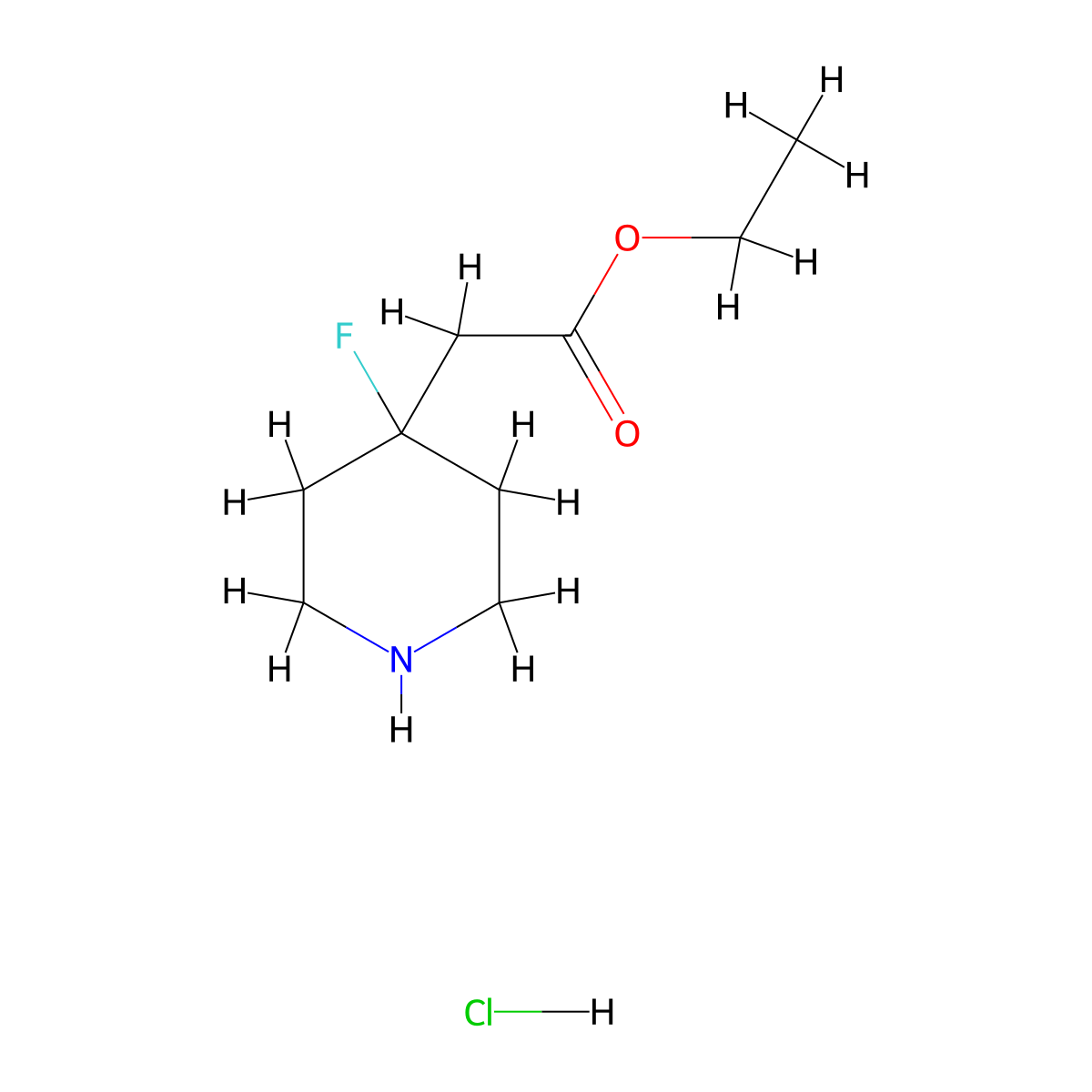 Ethyl 2-(4-fluoropiperidin-4-yl)acetate hydrochloride molecular structure, CAS 1780513-07-6