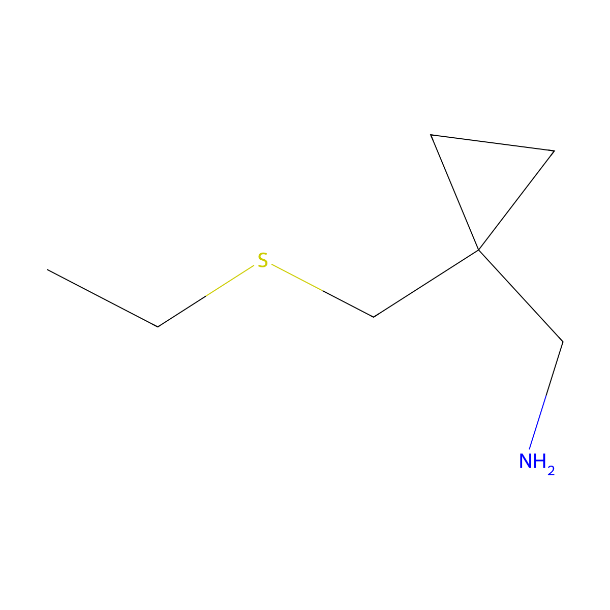 {1-[(Ethylsulfanyl)methyl]cyclopropyl}methanamine molecular structure, CAS 1780528-29-1