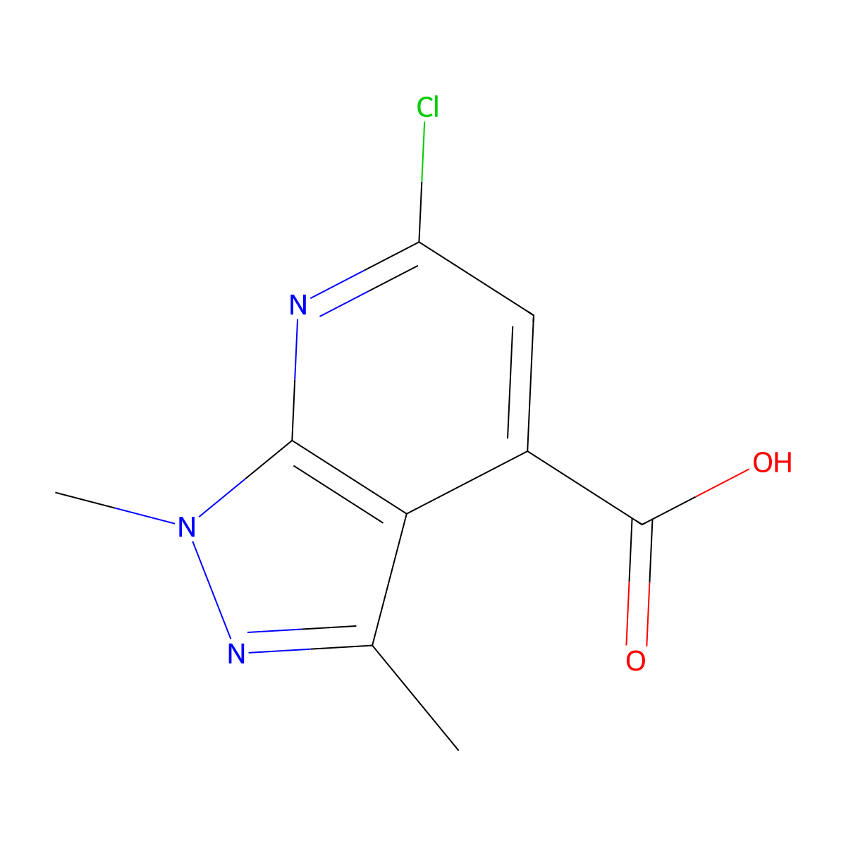 6-chloro-1,3-dimethyl-1H-pyrazolo[3,4-b]pyridine-4-carboxylic acid molecular structure, CAS 1780540-65-9