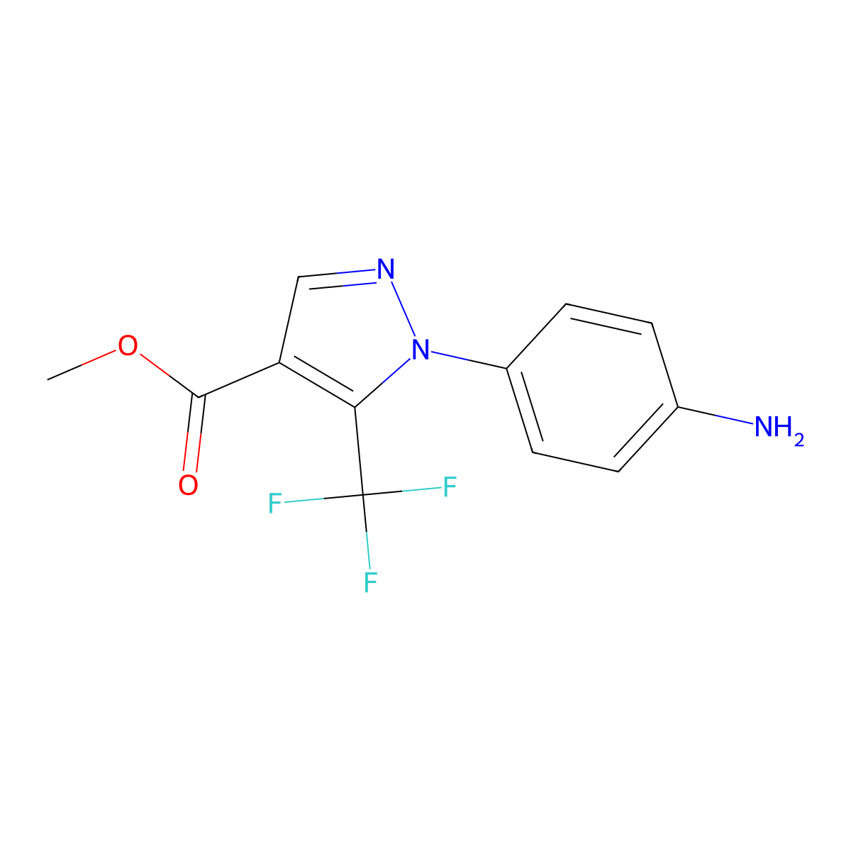 methyl 1-(4-aminophenyl)-5-(trifluoromethyl)-1H-pyrazole-4-carboxylate molecular structure, CAS 1780554-35-9