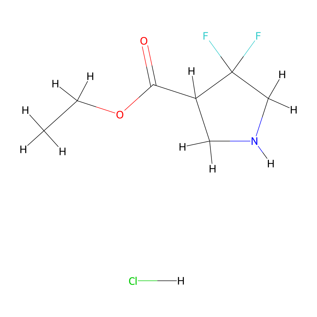 Ethyl 4,4-difluoropyrrolidine-3-carboxylate hydrochloride molecular structure, CAS 1780567-10-3