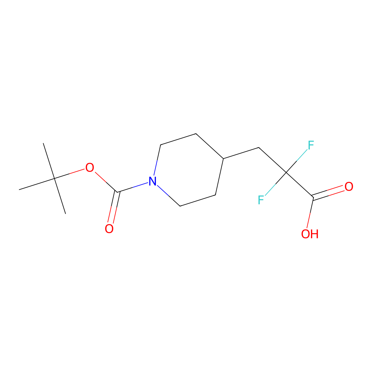 3-{1-[(Tert-butoxy)carbonyl]piperidin-4-yl}-2,2-difluoropropanoic acid molecular structure, CAS 1780590-49-9