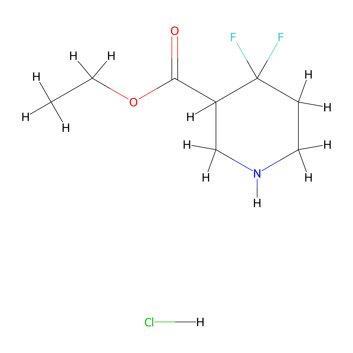 Ethyl 4,4-difluoropiperidine-3-carboxylate hydrochloride molecular structure, CAS 1780607-50-2