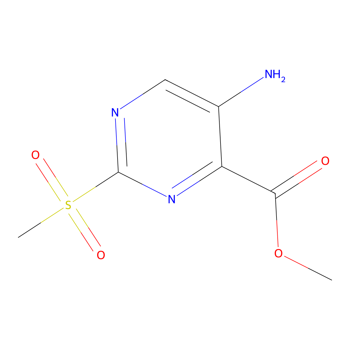 Methyl 5-amino-2-(methylsulfonyl)pyrimidine-4-carboxylate molecular structure, CAS 1780608-62-9