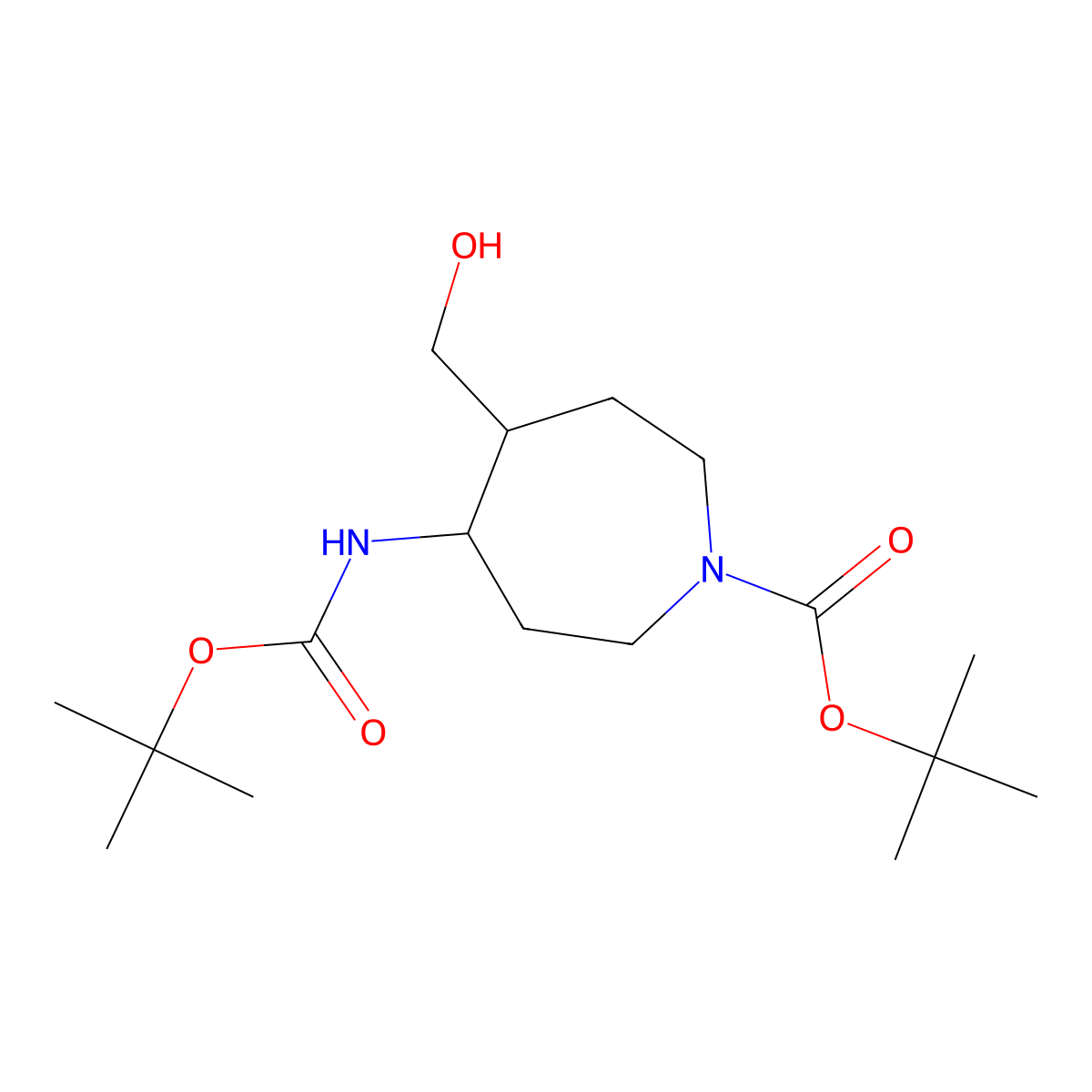 Tert-butyl 4-{[(tert-butoxy)carbonyl]amino}-5-(hydroxymethyl)azepane-1-carboxylate molecular structure, CAS 1780624-69-2