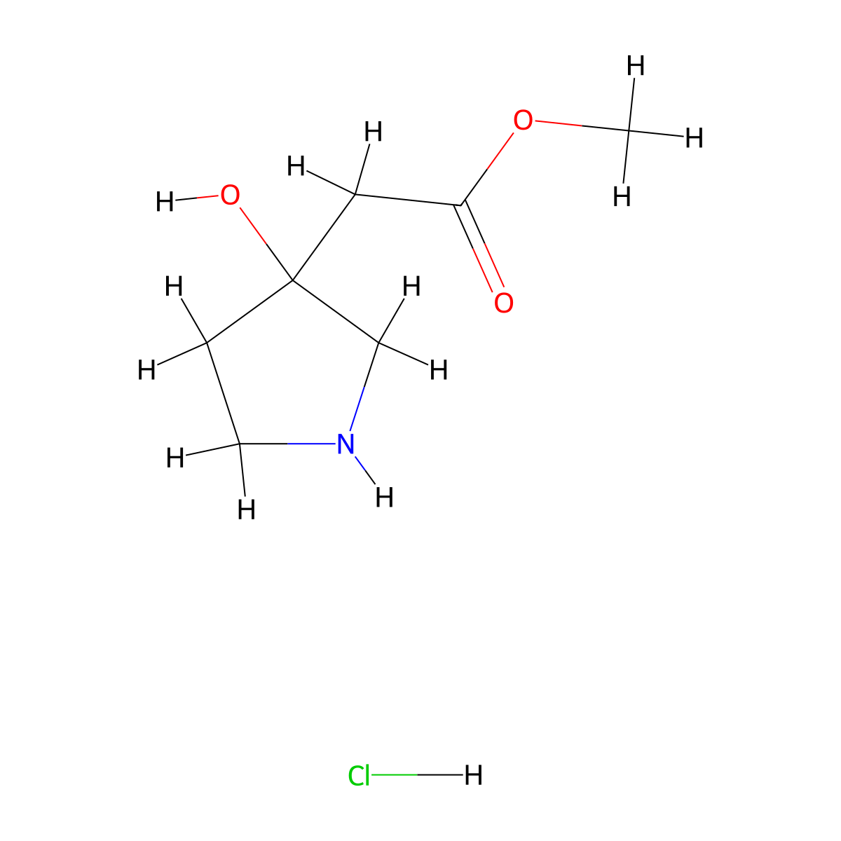 Methyl 2-(3-hydroxypyrrolidin-3-yl)acetate;hydrochloride molecular structure, CAS 1780688-98-3