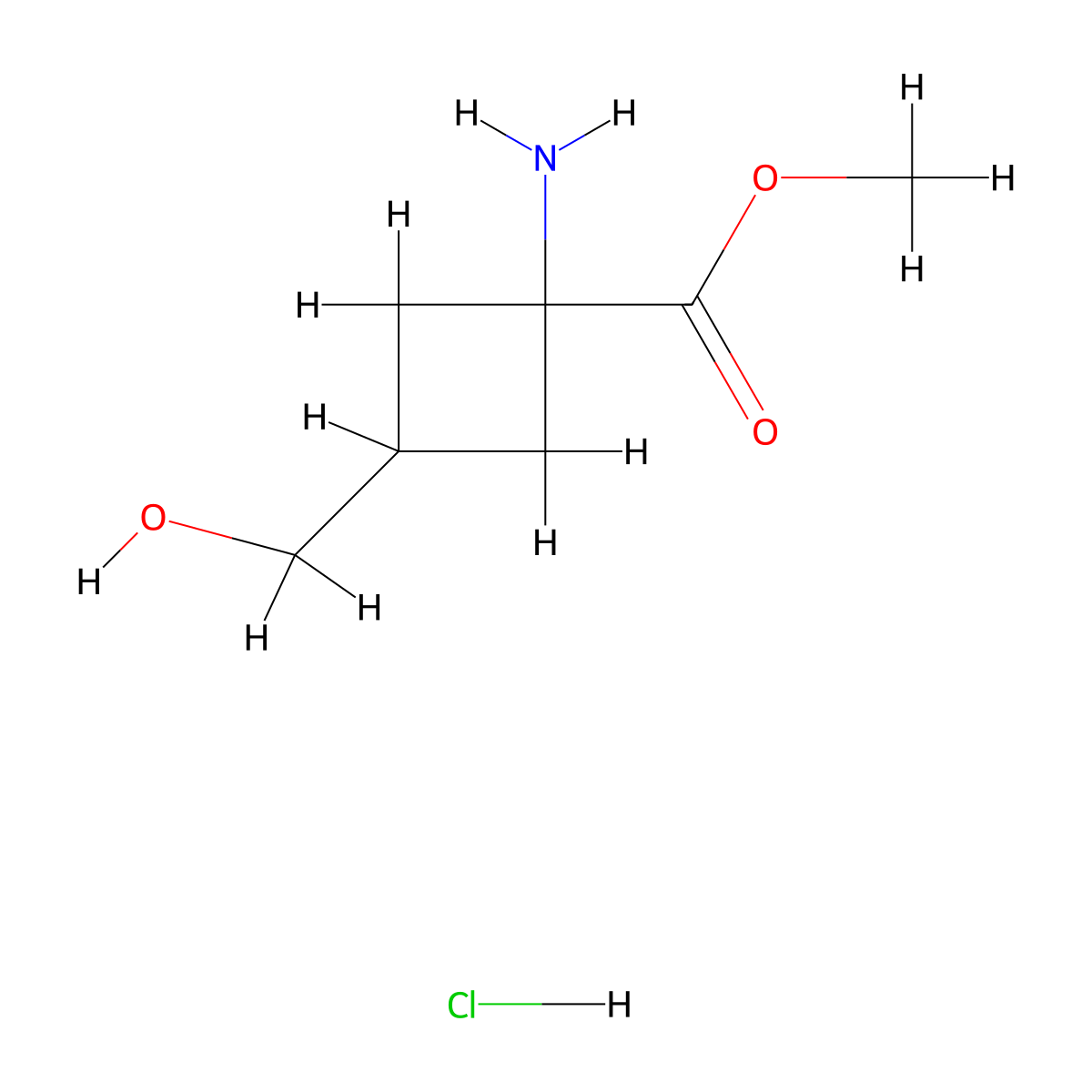 Methyl 1-amino-3-(hydroxymethyl)cyclobutane-1-carboxylate hydrochloride molecular structure, CAS 1780689-03-3