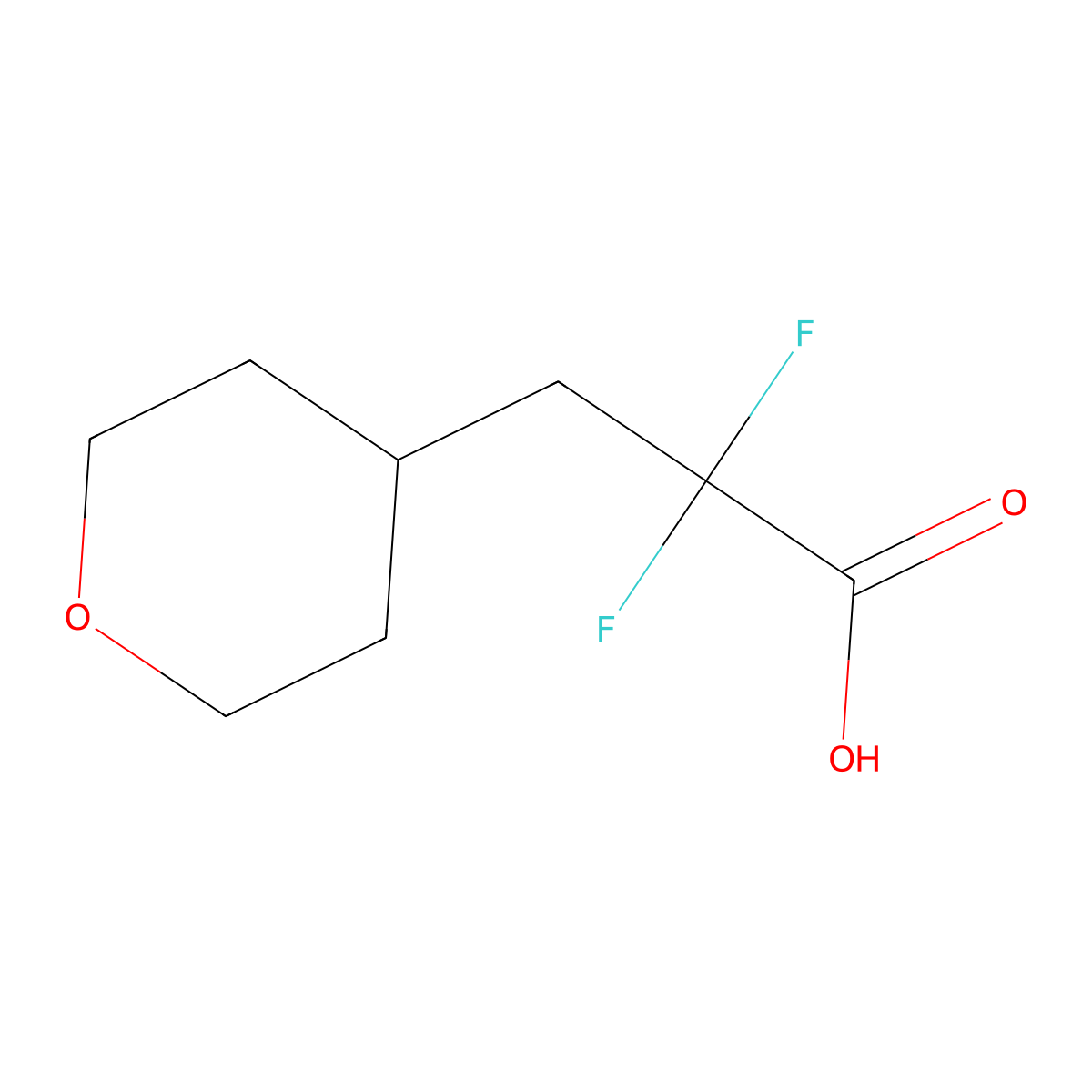 2,2-Difluoro-3-(oxan-4-yl)propanoic acid molecular structure, CAS 1780699-04-8