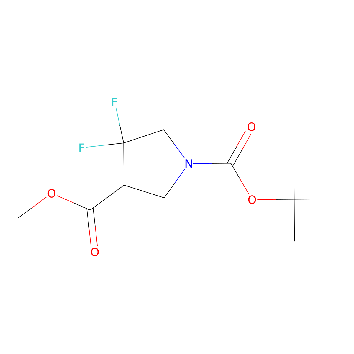 1-tert-Butyl 3-methyl 4,4-difluoropyrrolidine-1,3-dicarboxylate molecular structure, CAS 1780714-55-7
