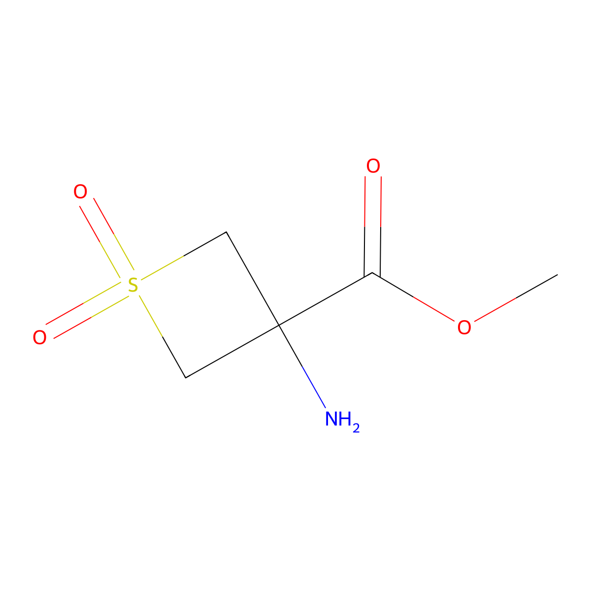 Methyl 3-amino-1,1-dioxo-thietane-3-carboxylate molecular structure, CAS 1780720-71-9