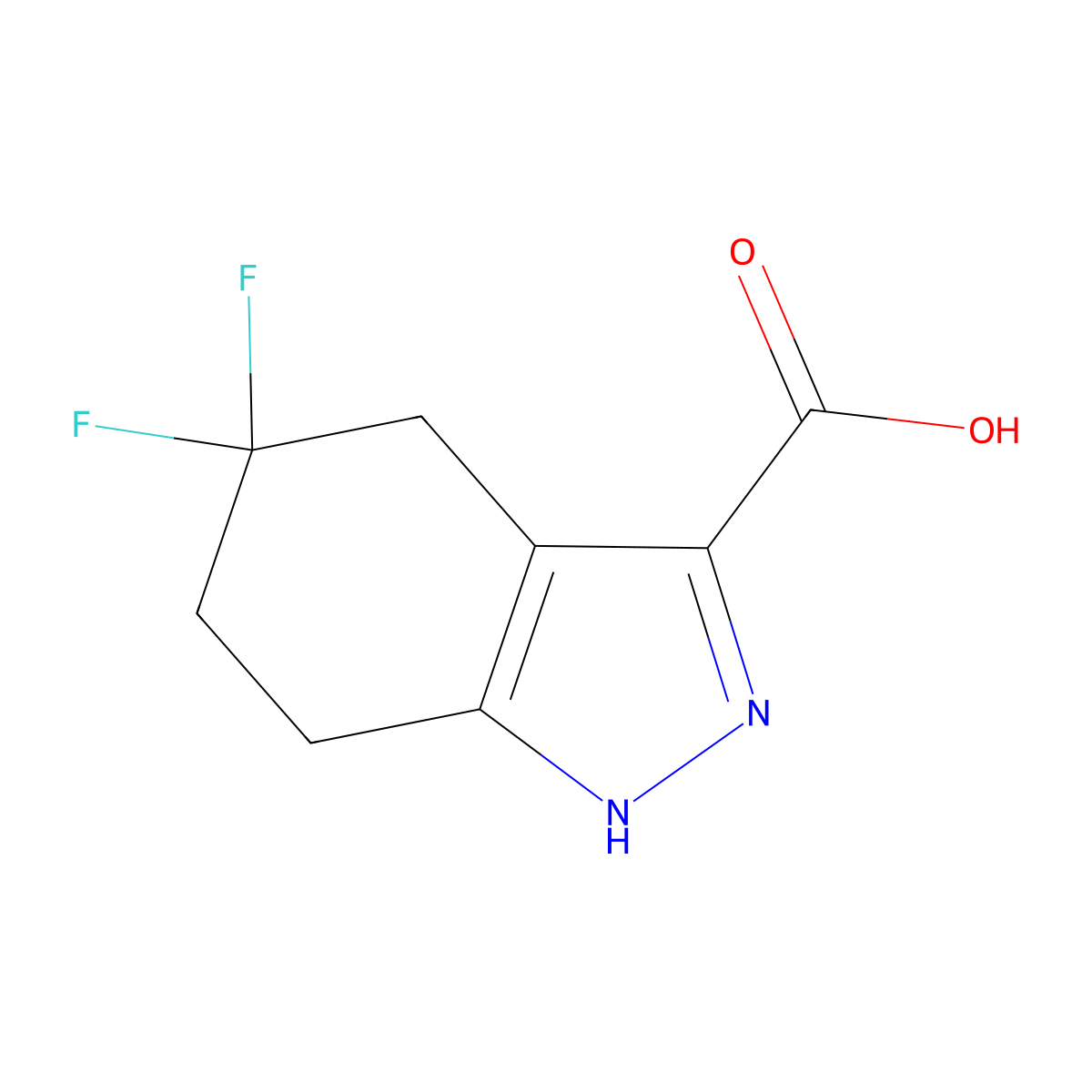 5,5-difluoro-4,5,6,7-tetrahydro-1H-indazole-3-carboxylic acid molecular structure, CAS 1780733-00-7