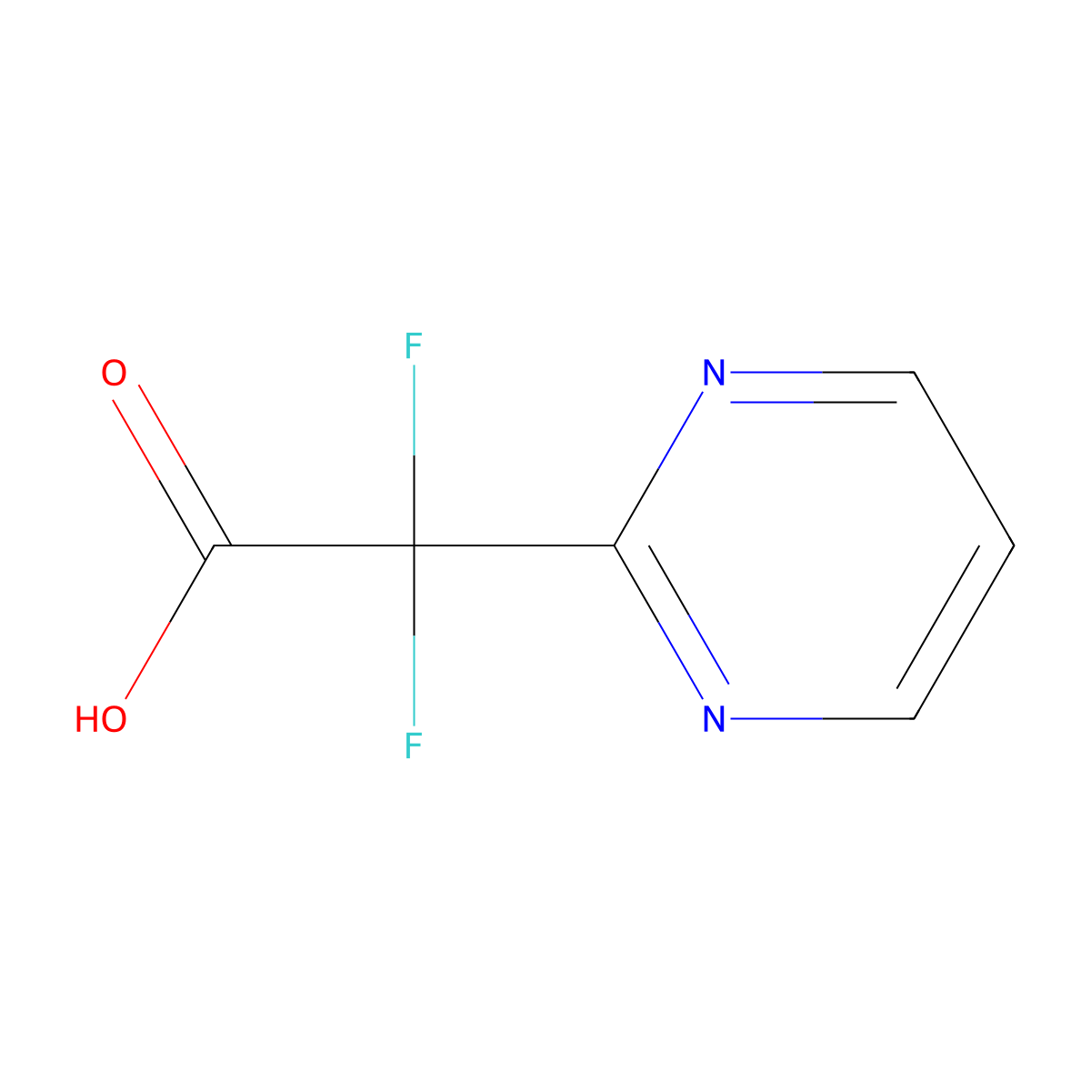 2,2-Difluoro-2-(pyrimidin-2-yl)acetic acid molecular structure, CAS 1780749-50-9