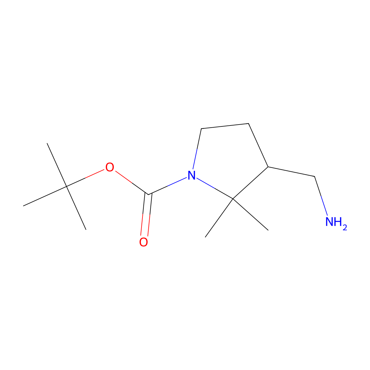 Tert-butyl 3-(aminomethyl)-2,2-dimethylpyrrolidine-1-carboxylate molecular structure, CAS 1780767-79-4