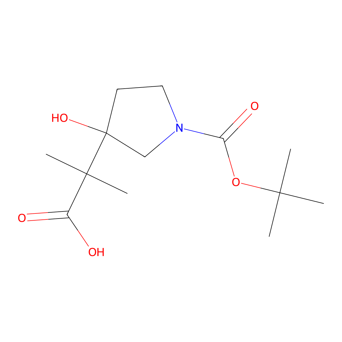 2-(1-(Tert-butoxycarbonyl)-3-hydroxypyrrolidin-3-YL)-2-methylpropanoic acid molecular structure, CAS 1780789-38-9