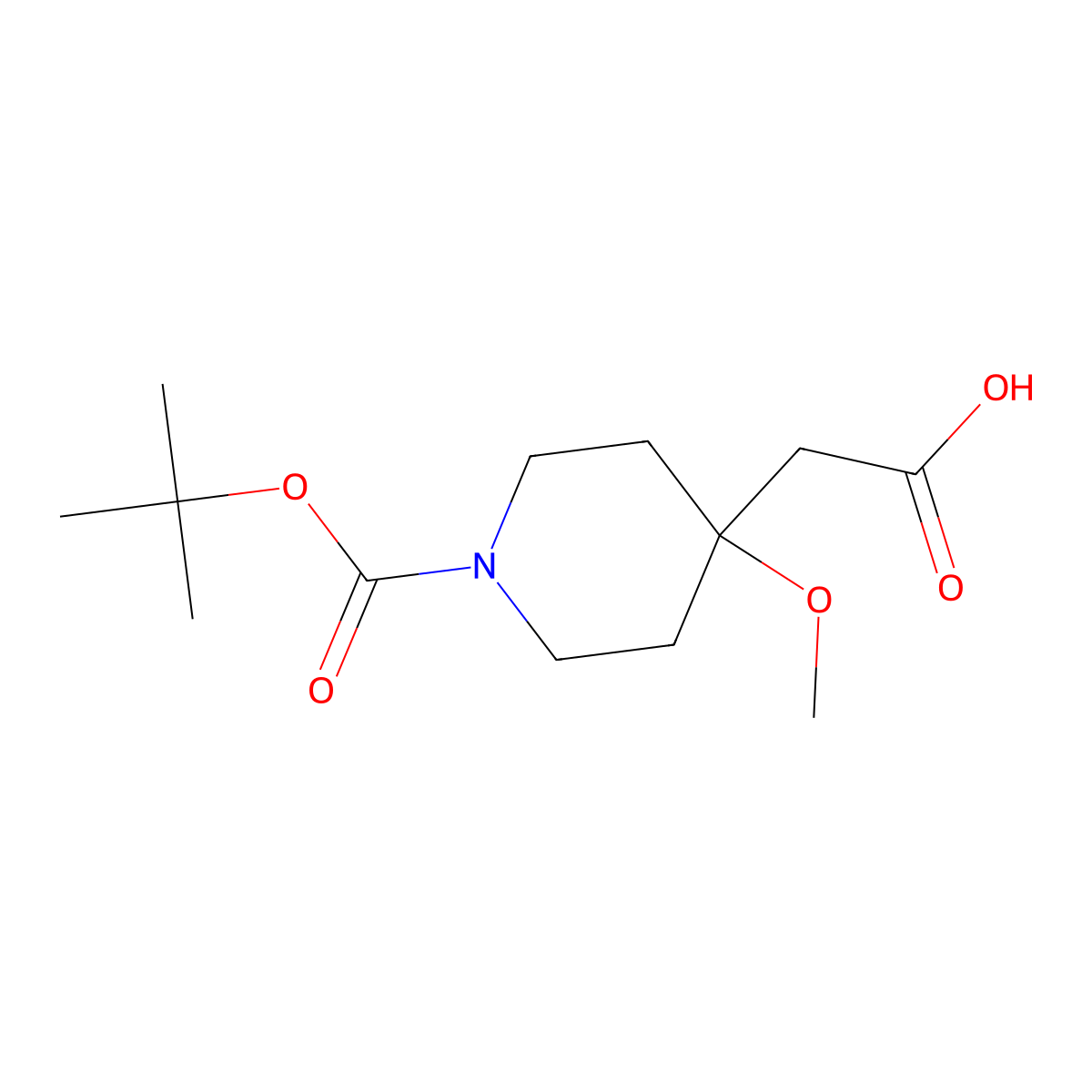 2-(1-Tert-butoxycarbonyl-4-methoxy-4-piperidyl)acetic acid molecular structure, CAS 1780789-65-2