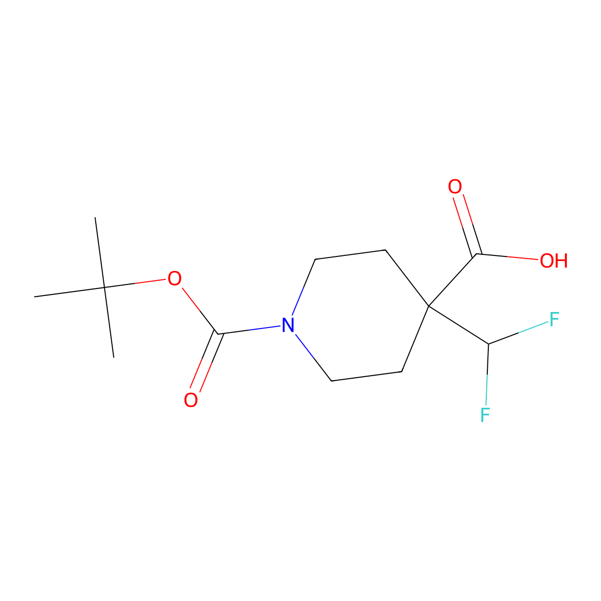 1-((Tert-butoxy)carbonyl)-4-(difluoromethyl)piperidine-4-carboxylic acid molecular structure, CAS 1780795-56-3