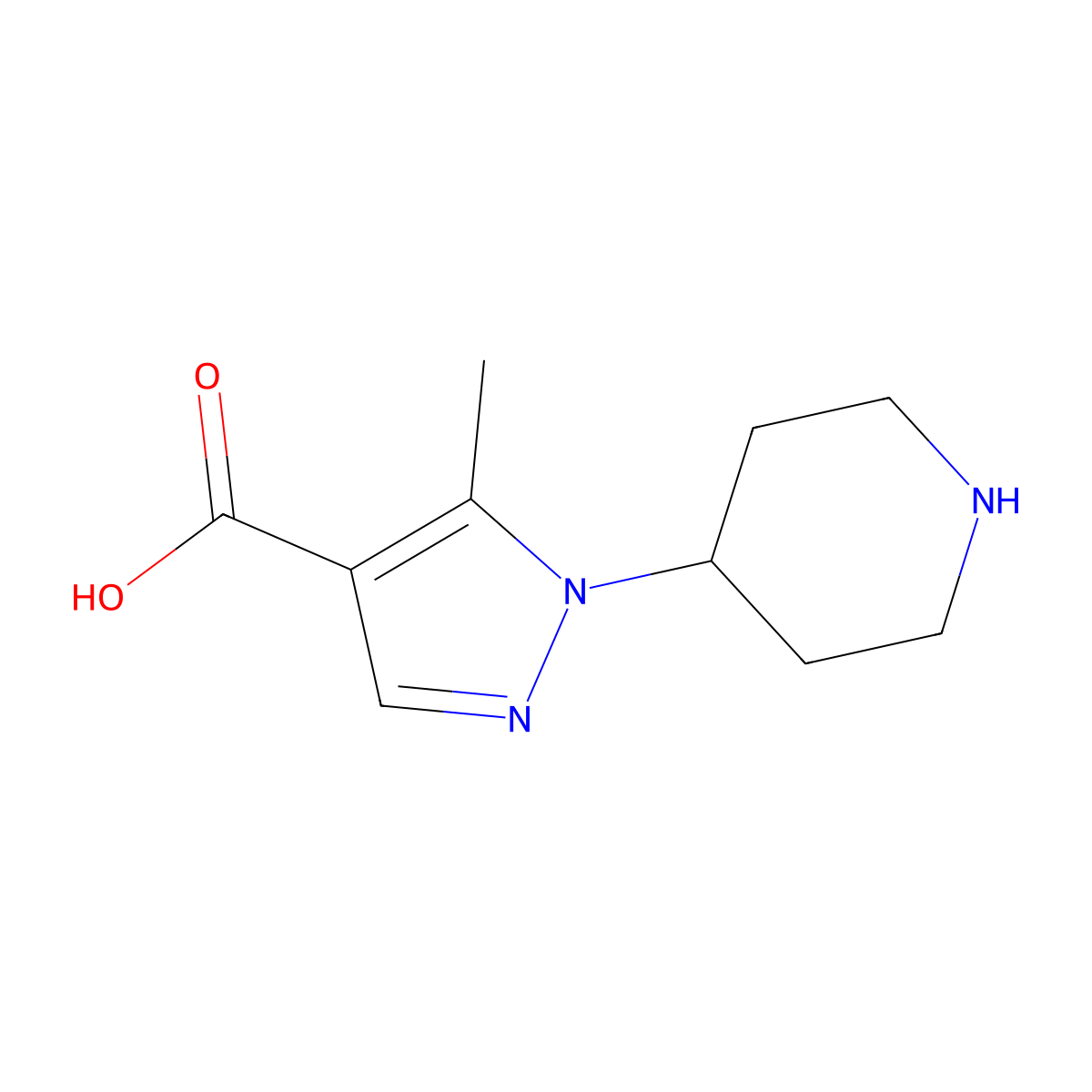 5-Methyl-1-(piperidin-4-yl)-1H-pyrazole-4-carboxylic acid molecular structure, CAS 1780811-54-2