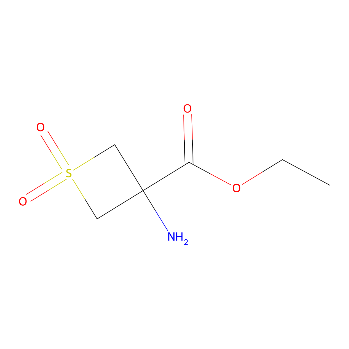 Ethyl 3-amino-1,1-dioxo-1lambda6-thietane-3-carboxylate molecular structure, CAS 1780832-38-3