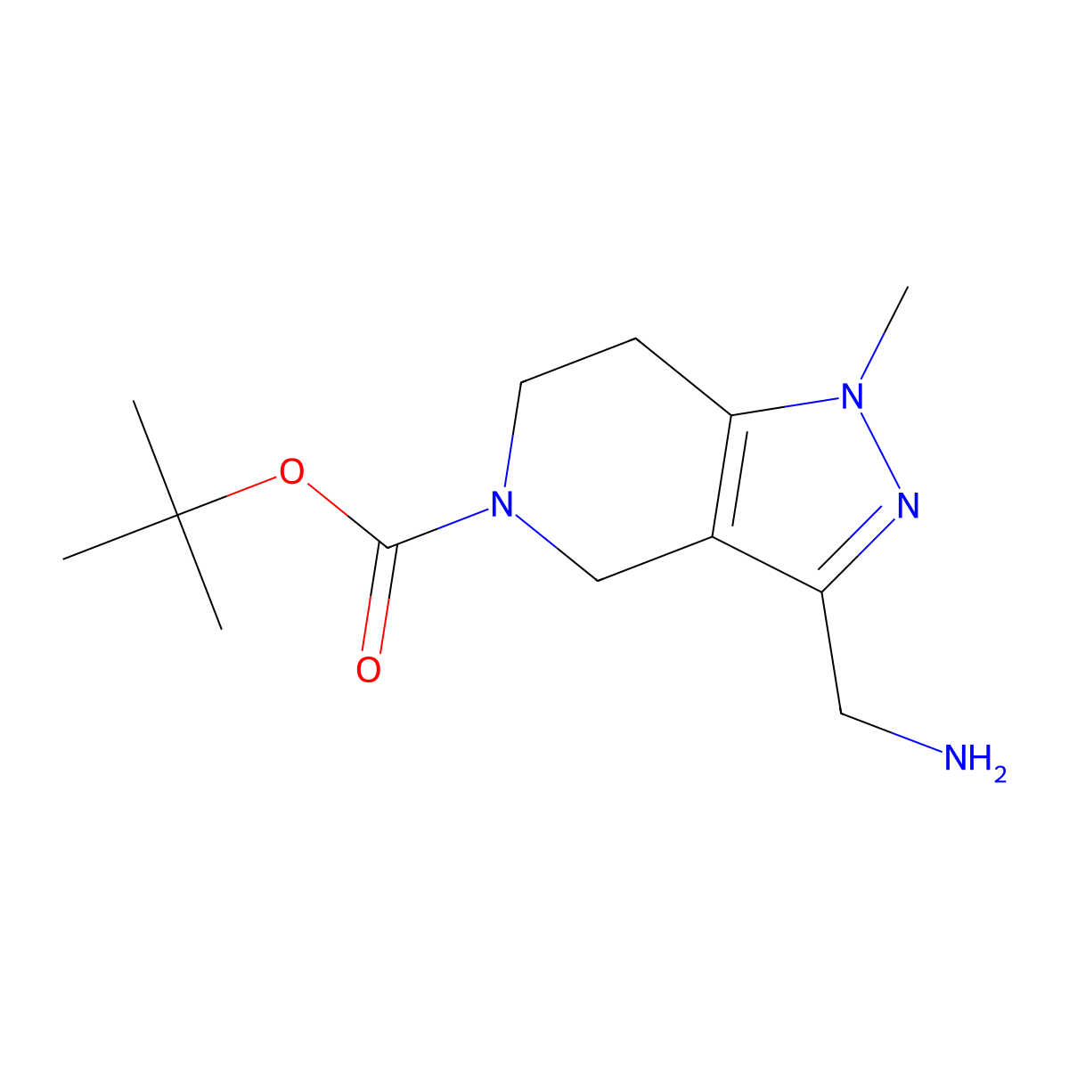 tert-butyl 3-(aminomethyl)-1-methyl-1H,4H,5H,6H,7H-pyrazolo[4,3-c]pyridine-5-carboxylate molecular structure, CAS 1780841-09-9