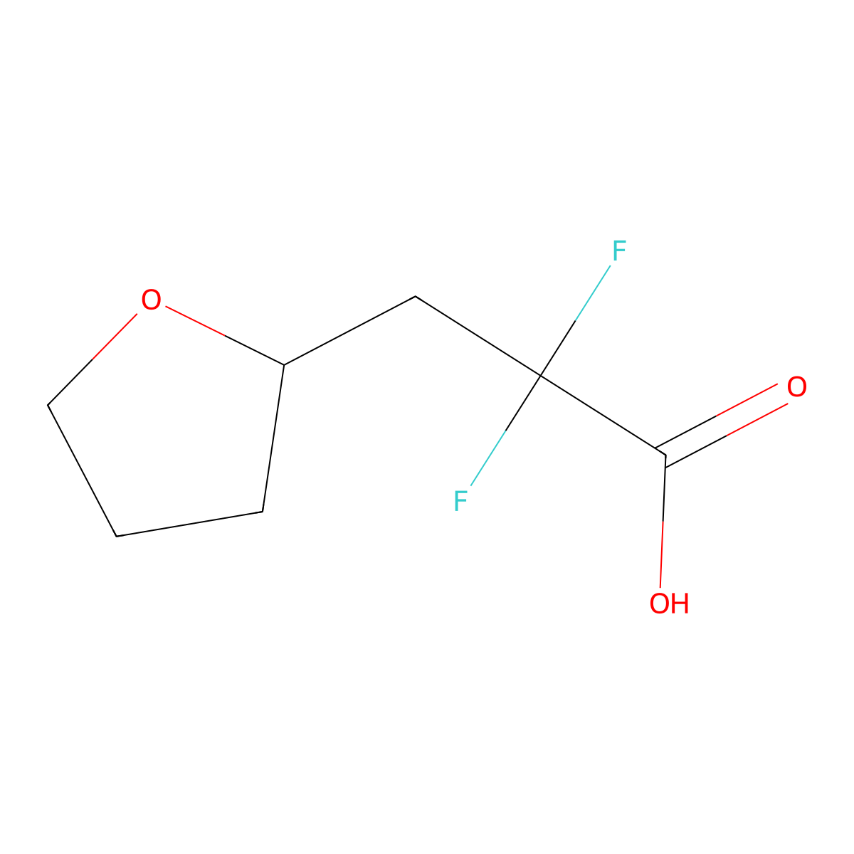 2,2-Difluoro-3-(oxolan-2-yl)propanoic acid molecular structure, CAS 1780860-36-7