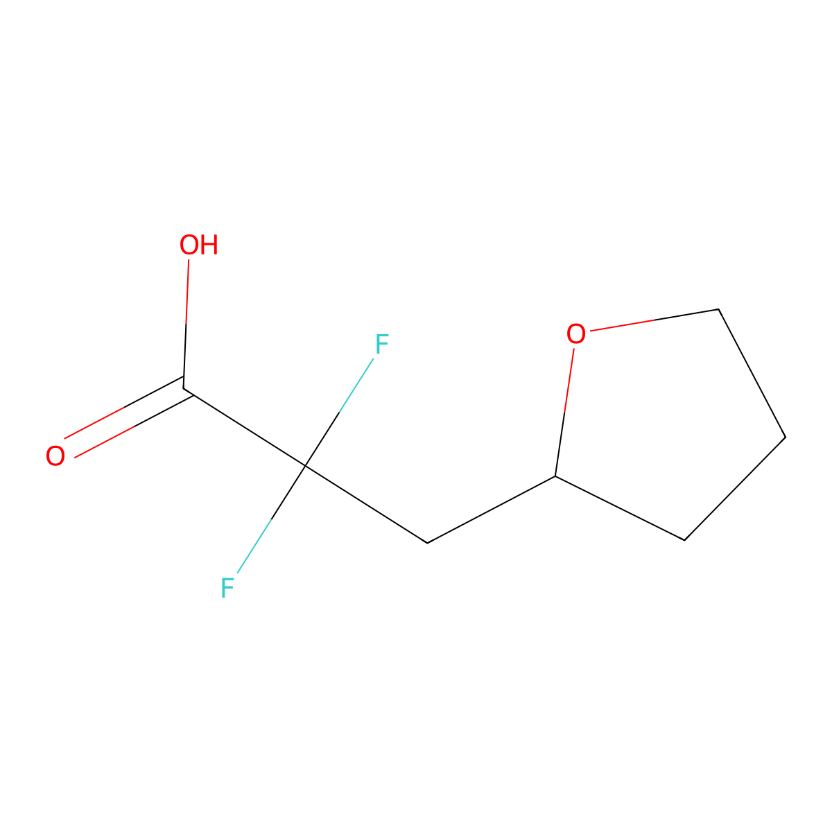 2,2-Difluoro-3-(oxolan-2-yl)propanoic acid molecular structure, CAS 1780860-36-7