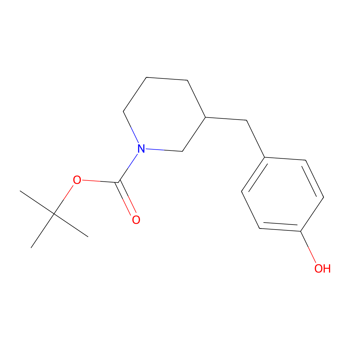 Tert-butyl 3-[(4-hydroxyphenyl)methyl]piperidine-1-carboxylate molecular structure, CAS 1780865-15-7
