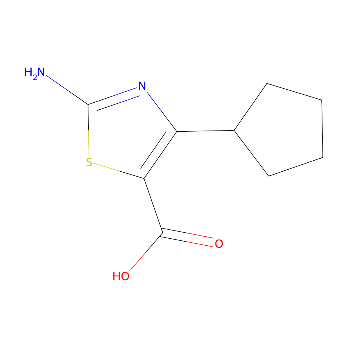 2-Amino-4-cyclopentyl-1,3-thiazole-5-carboxylic acid molecular structure, CAS 1780879-53-9