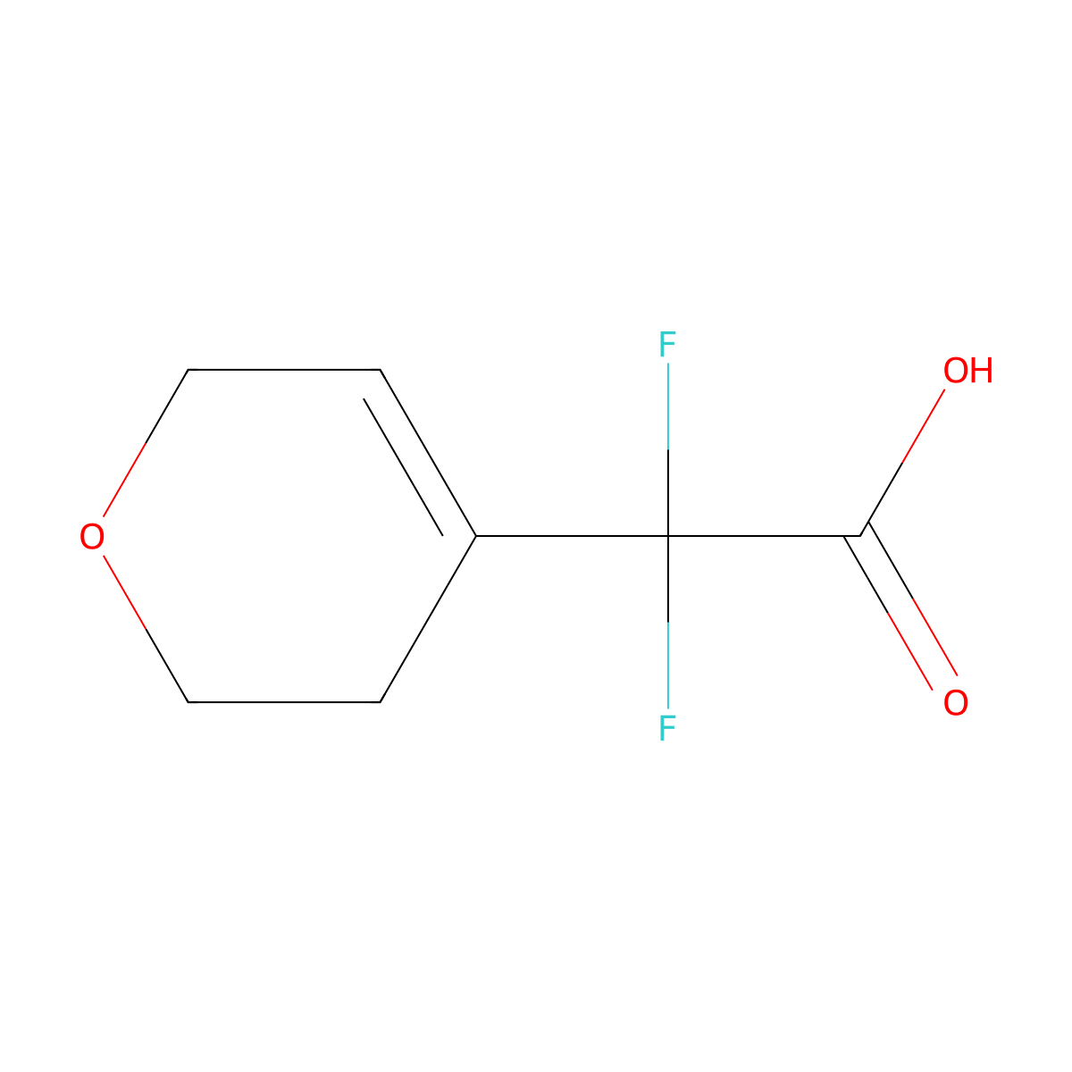 2-(3,6-Dihydro-2H-pyran-4-yl)-2,2-difluoroacetic acid molecular structure, CAS 1780960-02-2