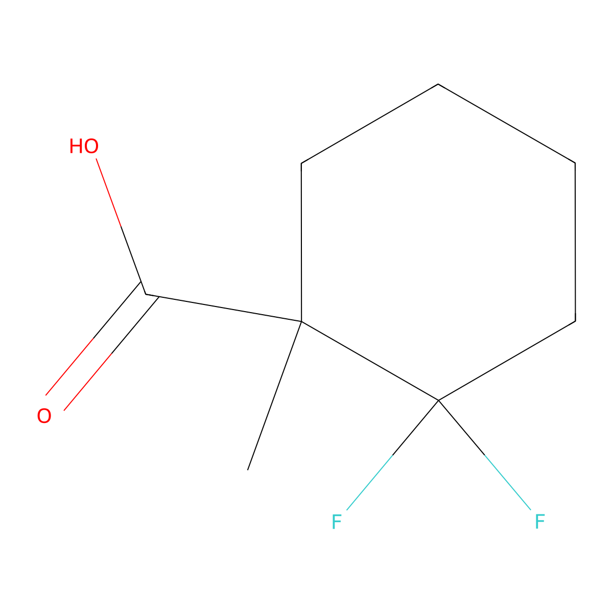 2,2-Difluoro-1-methylcyclohexane-1-carboxylic acid molecular structure, CAS 1780960-26-0