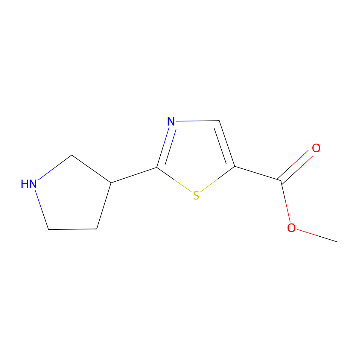 Methyl 2-(pyrrolidin-3-yl)-1,3-thiazole-5-carboxylate molecular structure, CAS 1780965-89-0
