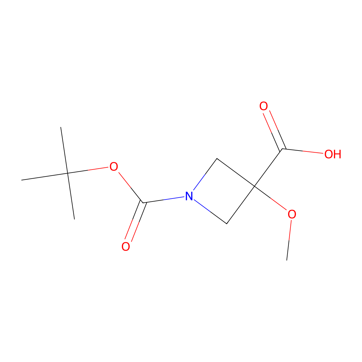 1-((Tert-butoxy)carbonyl)-3-methoxyazetidine-3-carboxylic acid molecular structure, CAS 1780970-70-8