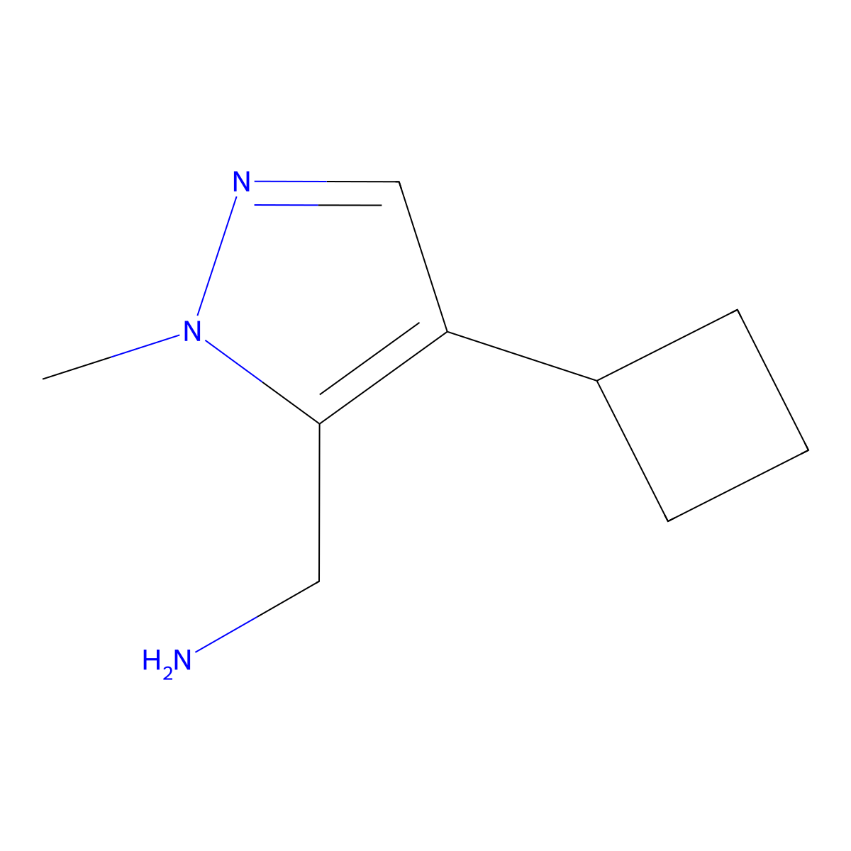 (4-cyclobutyl-1-methyl-1H-pyrazol-5-yl)methanamine molecular structure, CAS 1780991-30-1