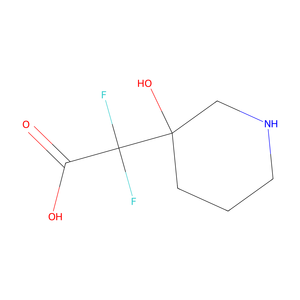 2,2-Difluoro-2-(3-hydroxypiperidin-3-yl)acetic acid molecular structure, CAS 1781006-85-6