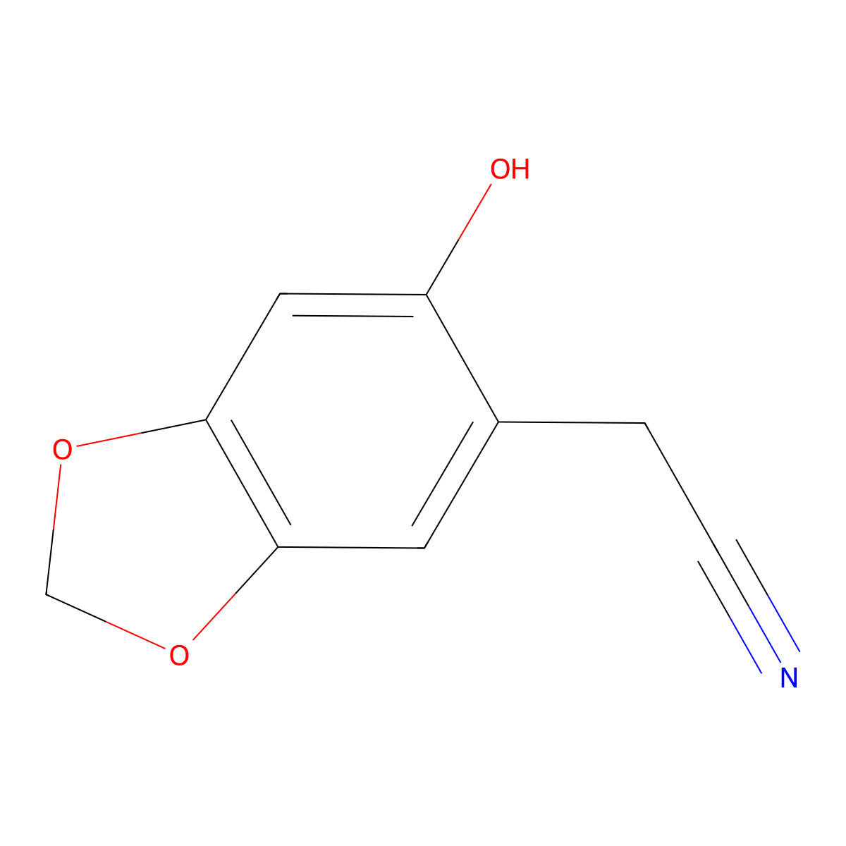 2-(6-Hydroxy-1,3-dioxaindan-5-yl)acetonitrile molecular structure, CAS 1781038-90-1