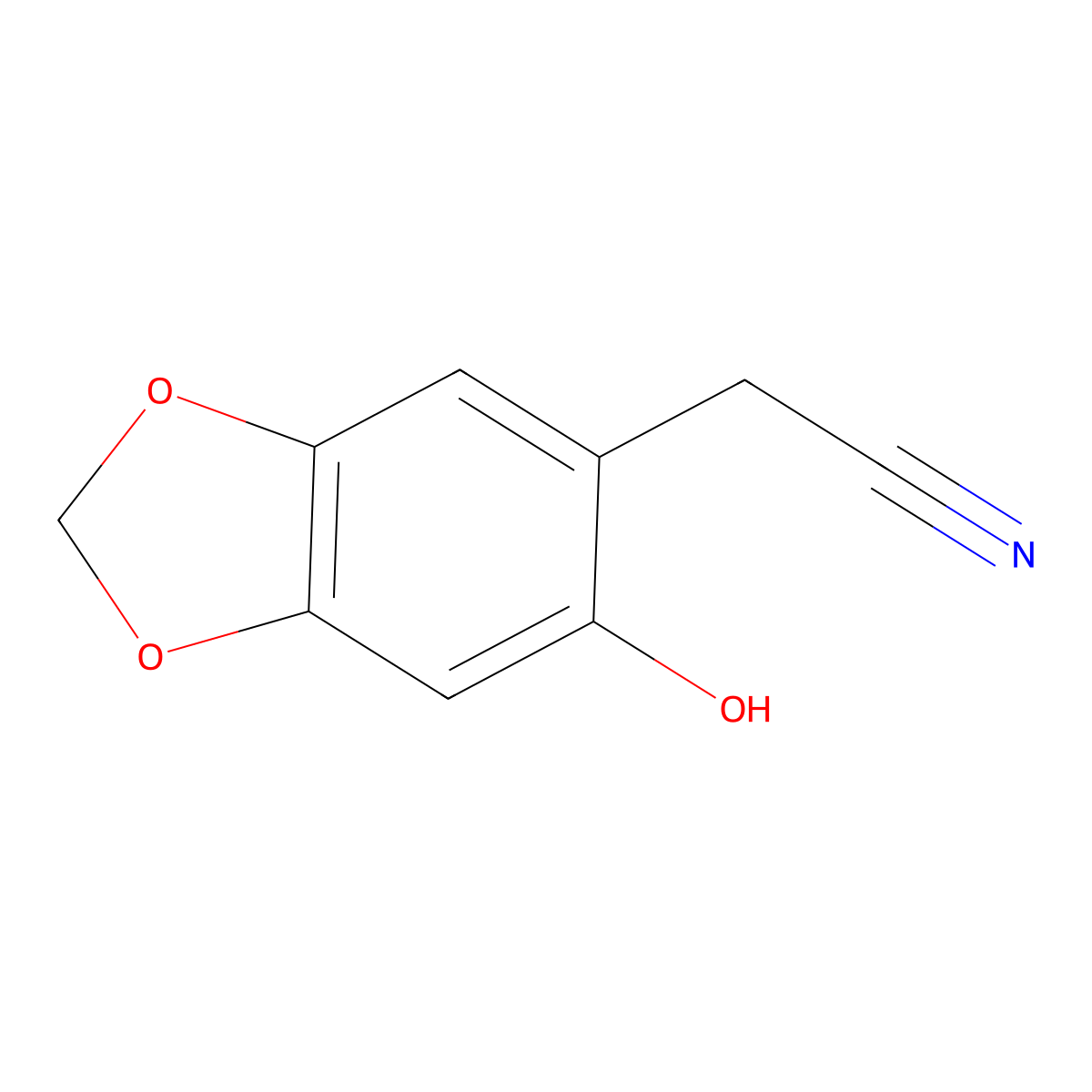 2-(6-Hydroxy-1,3-dioxaindan-5-yl)acetonitrile molecular structure, CAS 1781038-90-1
