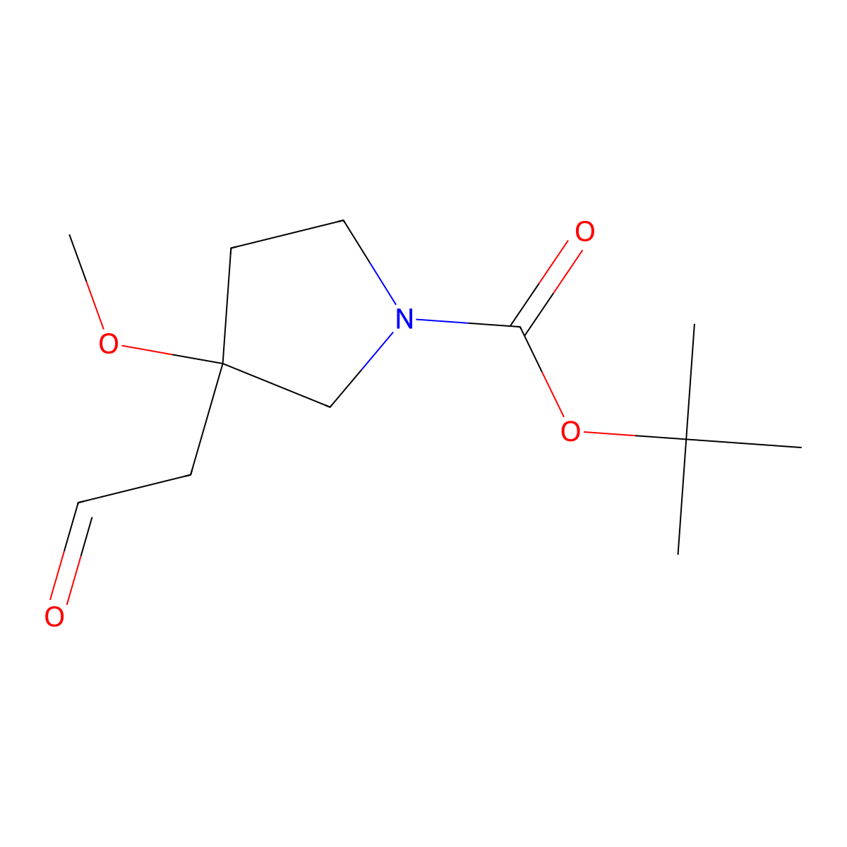Tert-butyl 3-methoxy-3-(2-oxoethyl)pyrrolidine-1-carboxylate molecular structure, CAS 1781045-96-2