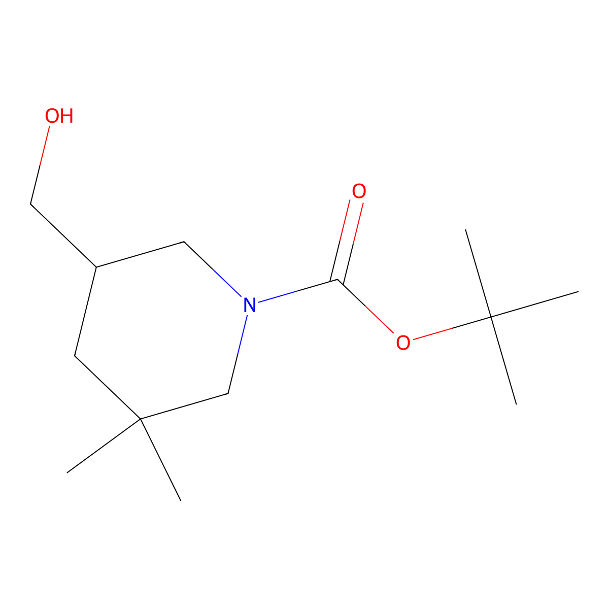 Tert-butyl 5-(hydroxymethyl)-3,3-dimethylpiperidine-1-carboxylate molecular structure, CAS 1781046-65-8