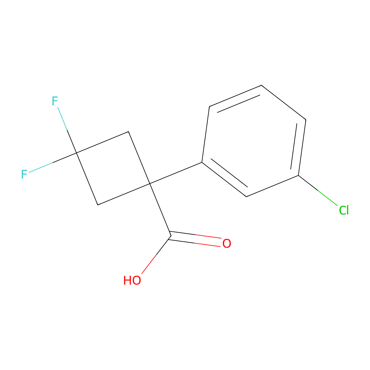 1-(3-Chlorophenyl)-3,3-difluorocyclobutane-1-carboxylic acid molecular structure, CAS 1781057-79-1