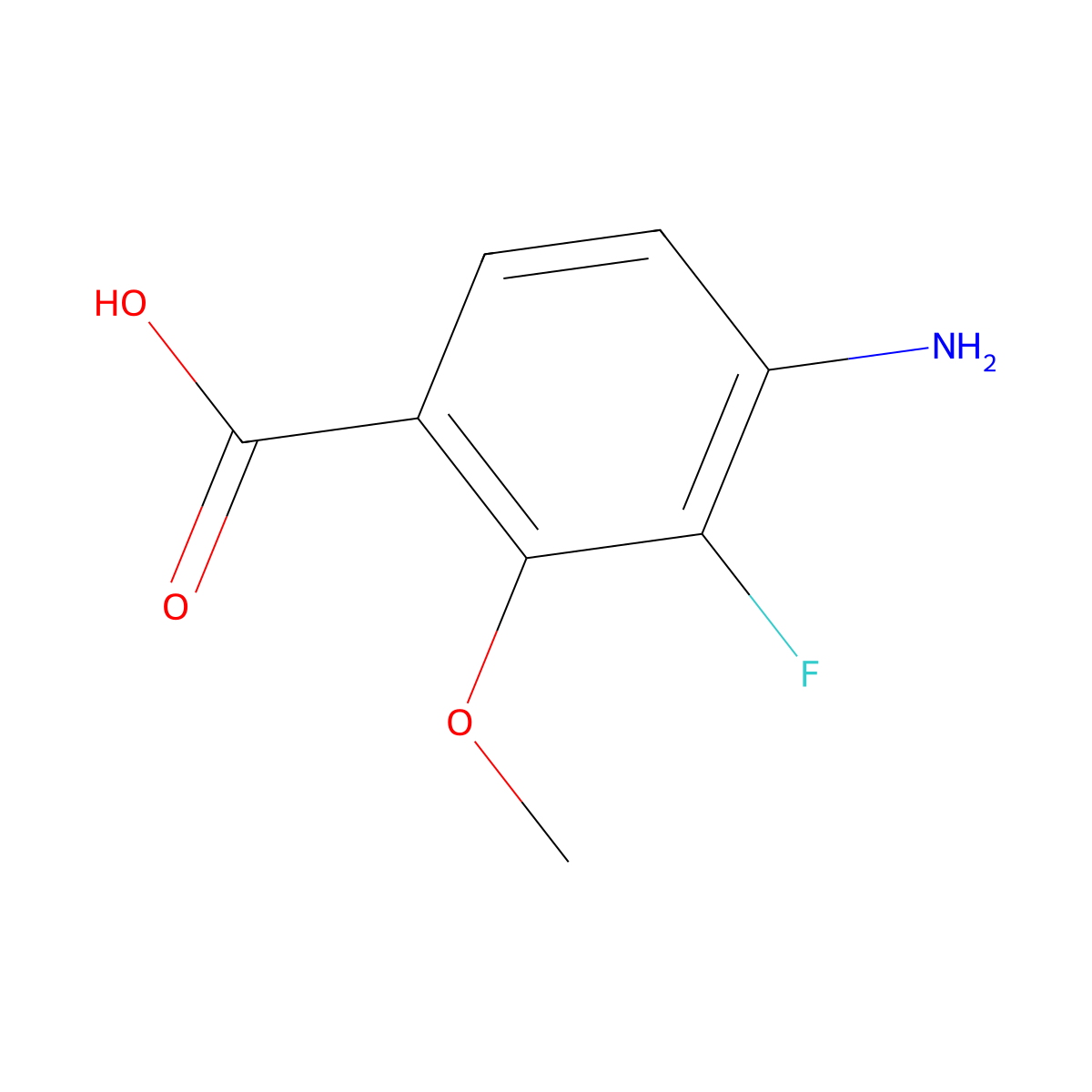 4-Amino-3-fluoro-2-methoxybenzoic acid molecular structure, CAS 1781061-30-0