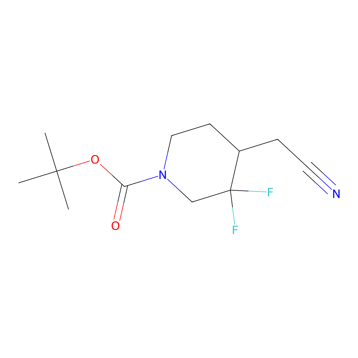 Tert-butyl 4-(cyanomethyl)-3,3-difluoropiperidine-1-carboxylate molecular structure, CAS 1781075-36-2